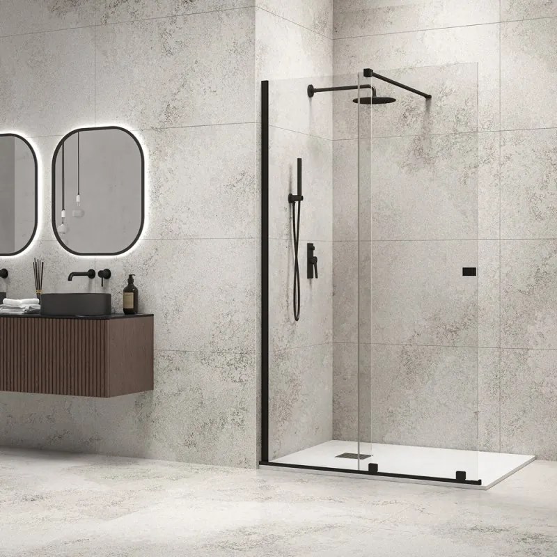 Kamalu - Doccia walk in scorrevole 140 cm finitura nera | KNM4000W-N