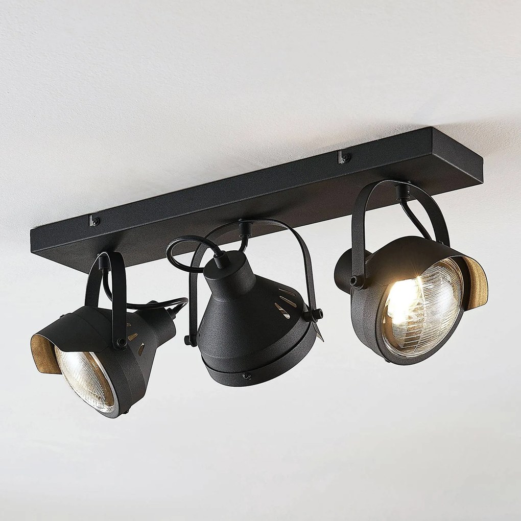 Faretto da soffitto Lindby Henega, 52 cm, nero, a 3 luci Henega Lindby, dimmerabile, Nero, Soggiorno / Sala da pranzo, Metallo, Industriale, Faretto