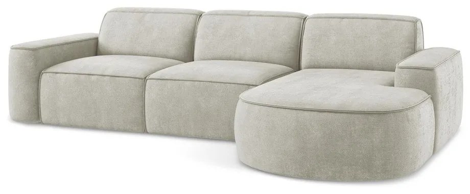 Divano angolare color crema (con penisola a destra/con chaise lounge) con rivestimento in ciniglia Omao – Makamii