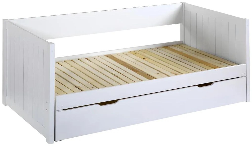 Letto a scomparsa con cassetto - 90 x 190 o 174 x 190 cm - Pino e MDF - con rete a pettine e cassetto - Bianco  ALFIERO II