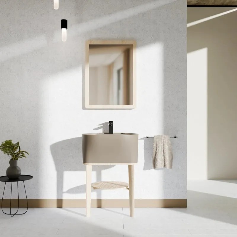 Mobile bagno da terra con lavabo L 50 x H 57 x P 41.5 cm frassino naturale e terra per vasca centrale Tina