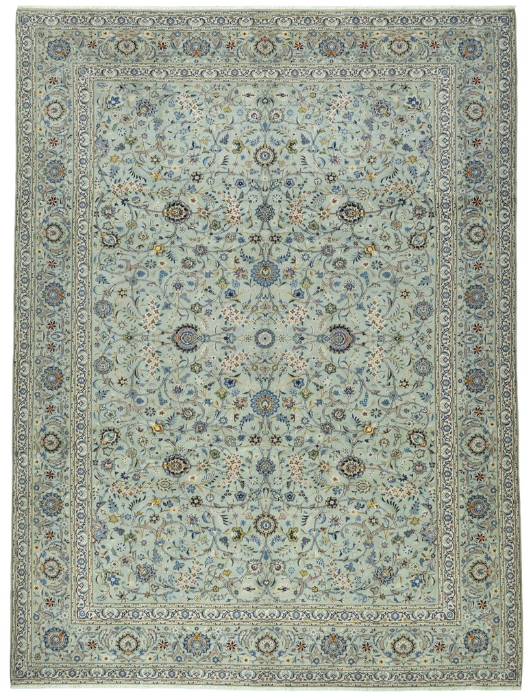 Kashan Tappeto 440x330 Verde (Iran) Annodato A Mano