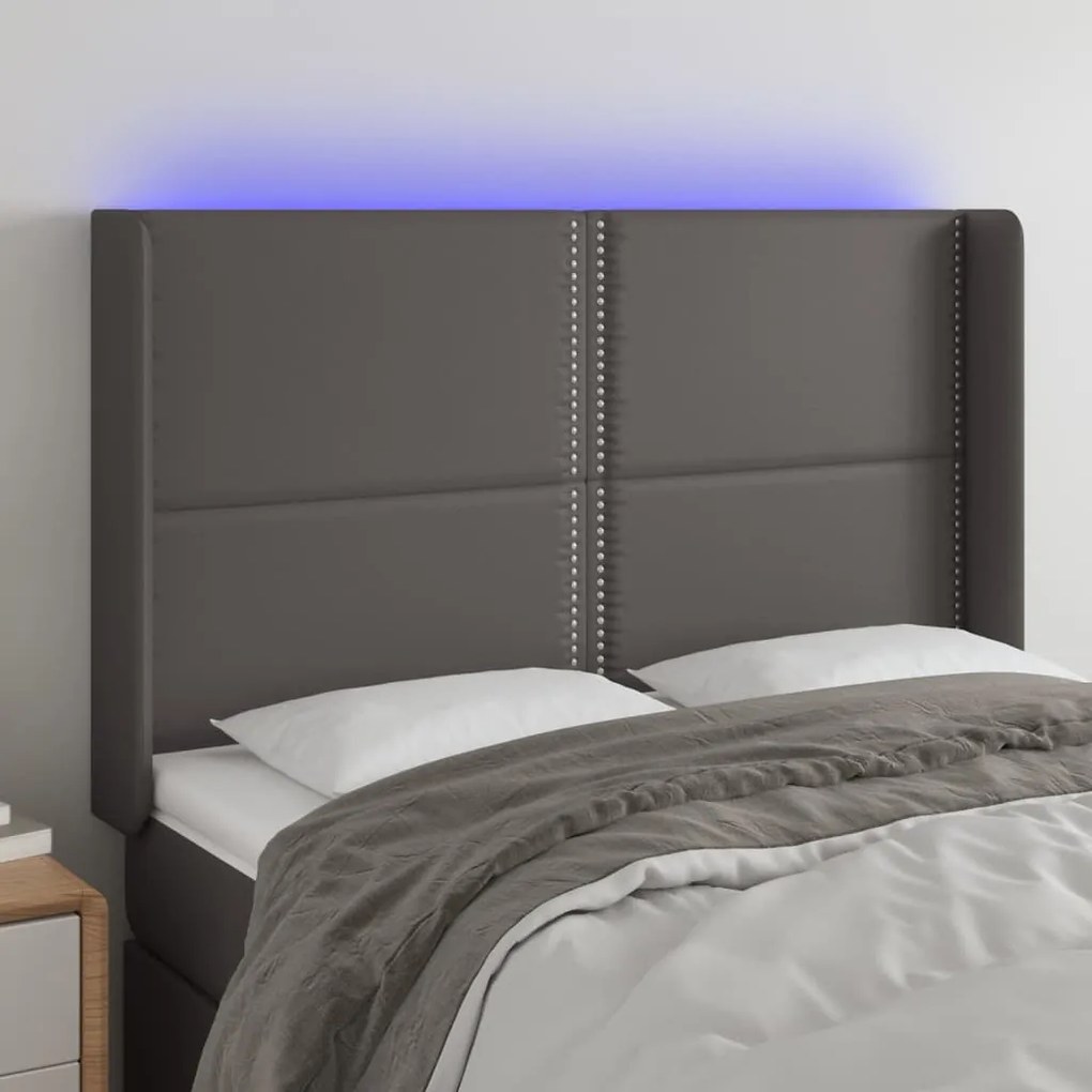 Testiera A Led Grigio 147x16x118/128cm İn Similpelle /