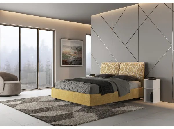 Letto matrimoniale con rete imbottito 160x210 tessuto Agata 3 giallo Mados