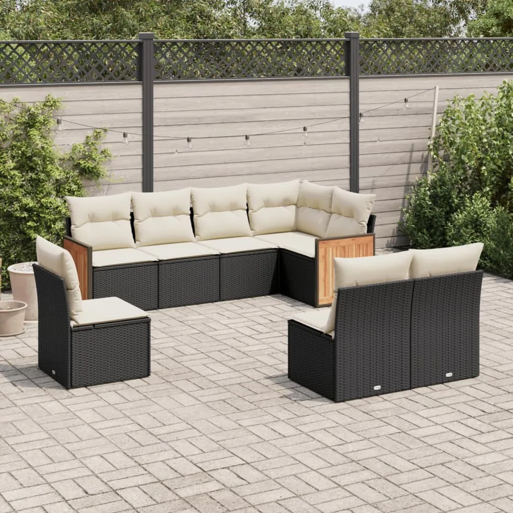 Set divani da giardino con cuscini 8 pz nero in polyrattan