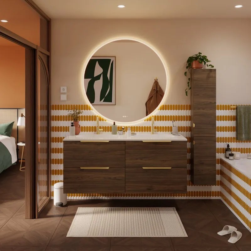 Mobile da bagno sospeso sotto lavabo L 150 x H 64 x P 48 cm lucido, 4 cassetti SENSEA Neo