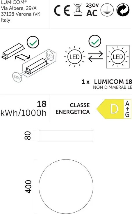 Plafoniera LED Punnet Ø 40 cm bianco IP20 bianco naturale, 2794 lumen LUMICOM