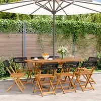 Sedie Giardino Pieghevoli 8pz Nere Polyrattan e Legno Massello 3214594