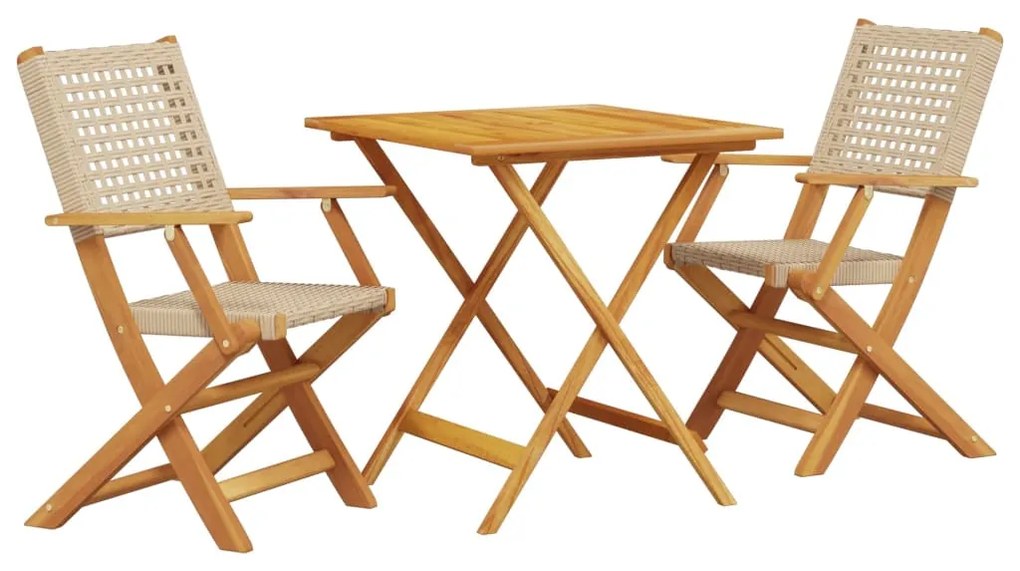 Set da bistrot 3 pz beige in polyrattan e legno massello