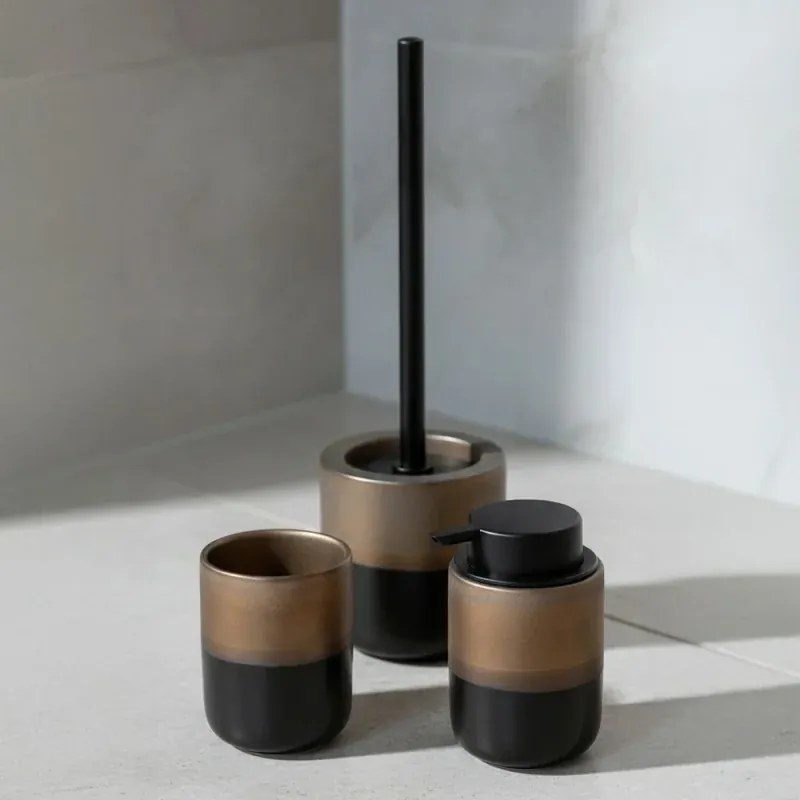Portascopino WC nero opaco e bronzo in ceramica Teos