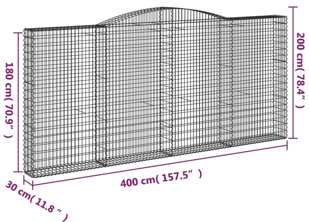 Cesti Gabbioni ad Arco 6 pz 400x30x180/200 cm Ferro Zincato