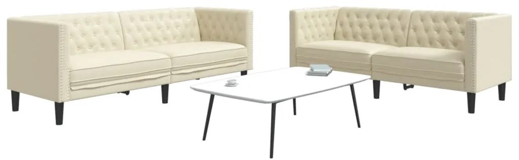 Set Divani Chesterfield 2pz Crema İn Similpelle /