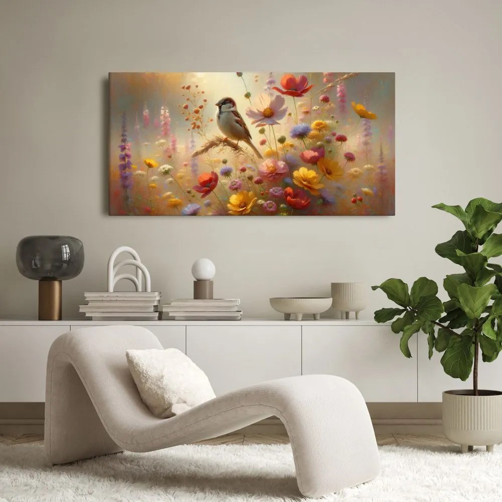 Quadro su tela – Passero sul prato estivo