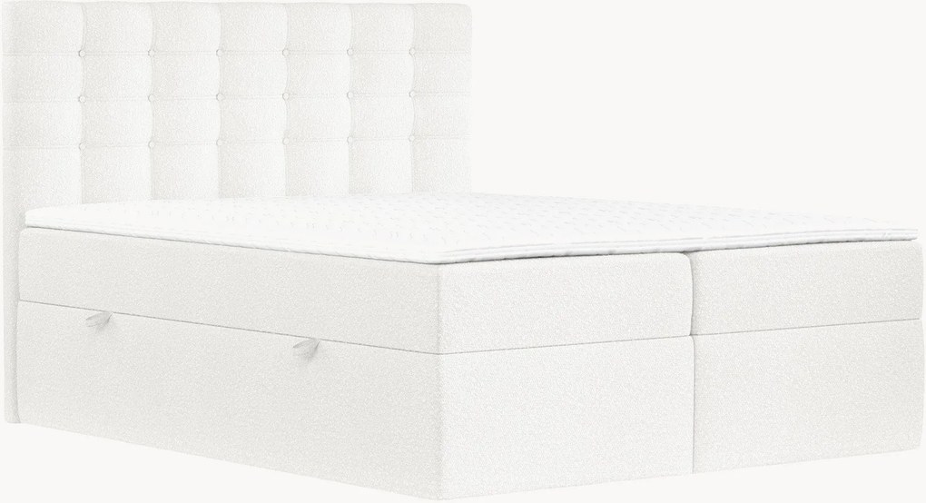 Letto boxspring in bouclé fatto a mano con contenitore Sansa, H3