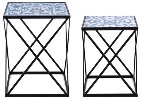 Set 2 tavolini legno e acciaio con decorazione Neapolis K24 Bizzotto