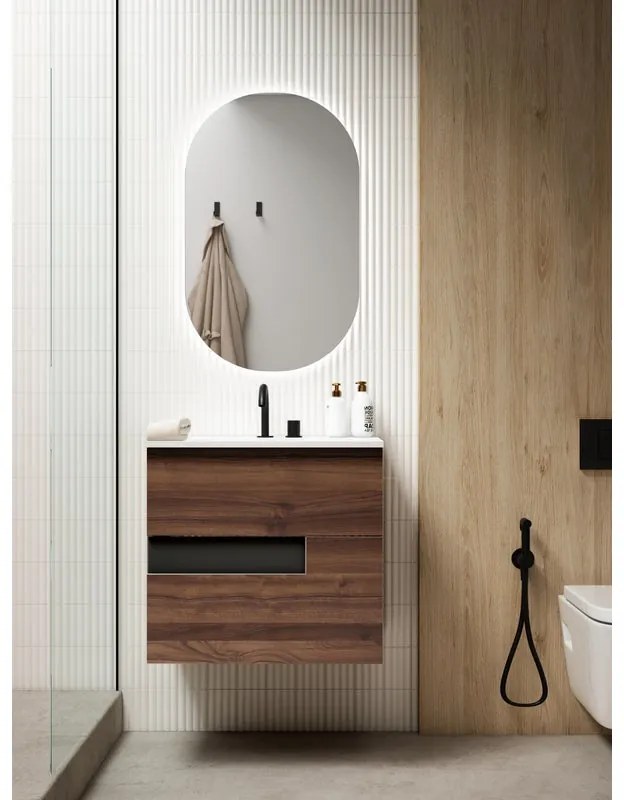 Mobile da bagno sotto lavabo Vision valenti con il vetro in nero lamellare opaco L 60 x H 55 x P 45 cm 2 cassetti, lavabo non incluso