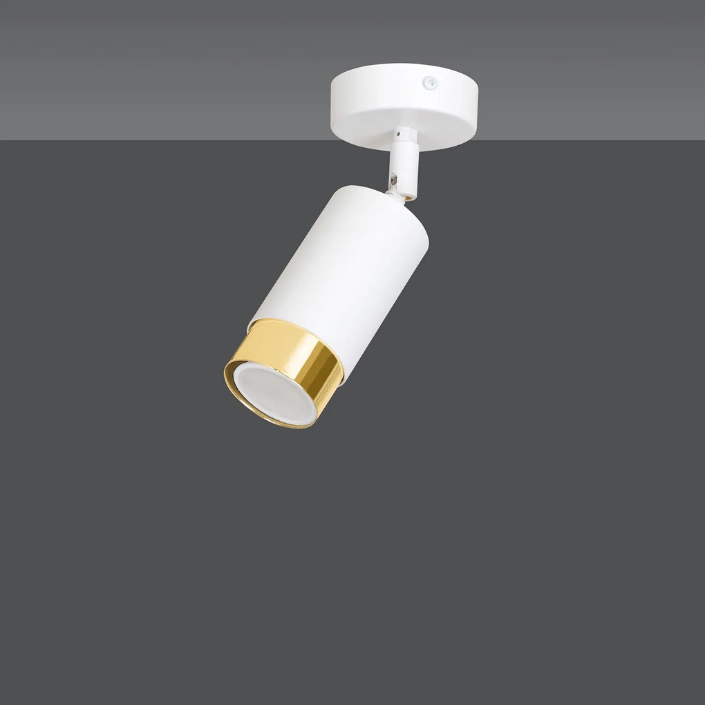 Faretto Orientabile 1 Luce Ragnar A Cilindro In Acciaio Bianco E Oro