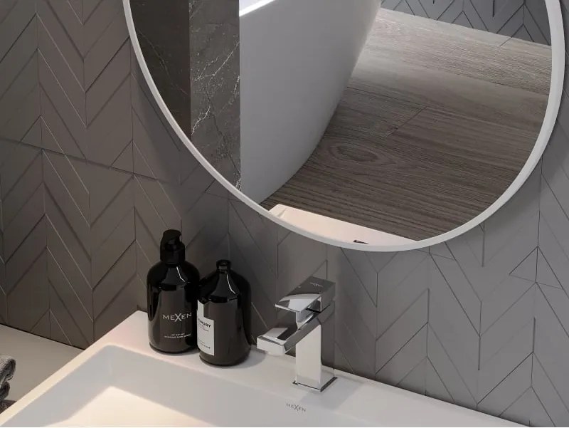 Mexen Loft specchio da bagno rotondo 70 cm, cornice bianca - 9850-070-070-000-20
