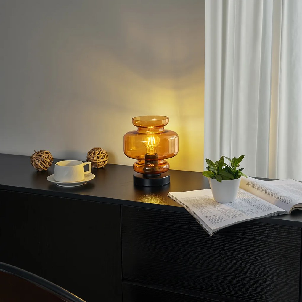 Lampada da tavolo retrò nera con vetro arancione - Denise