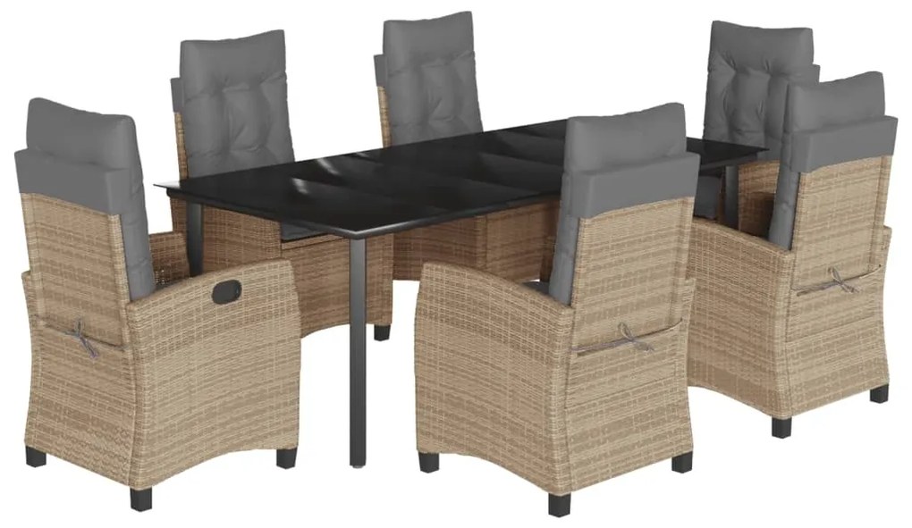 Set pranzo da giardino 7 pz con cuscini beige misto polyrattan