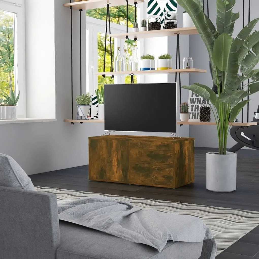 Mobile Porta Tv Rovere Fumo 80x34x36 Cm İn Legno Multistrato /