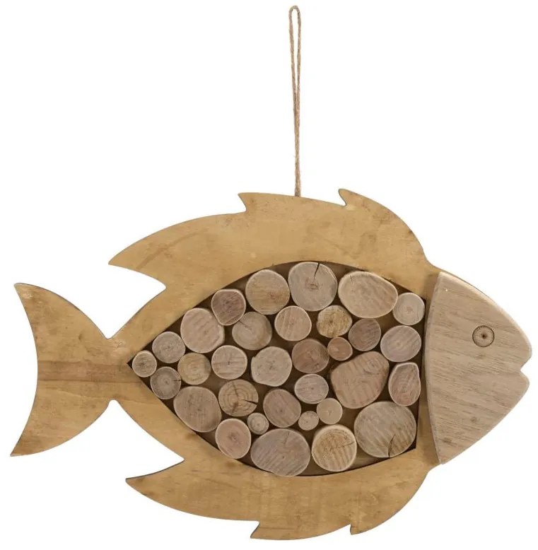 Scultura da Appendere a Forma di Pesce in Legno Naturale cm 42,5x2x28,5