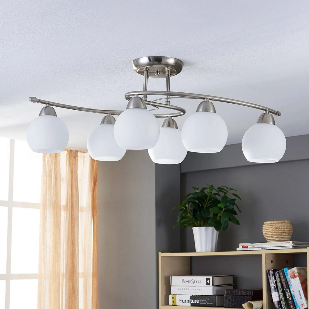 Plafoniera soffitto Svean Lindby, dimmerabile, Alluminio / Grigio / Zincato, Soggiorno / Sala da pranzo, Vetro, Moderno, Plafoniera