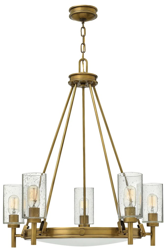 Lampadario Contemporaneo Collier Acciaio Ottone Antico Vetro 5 Luci E27