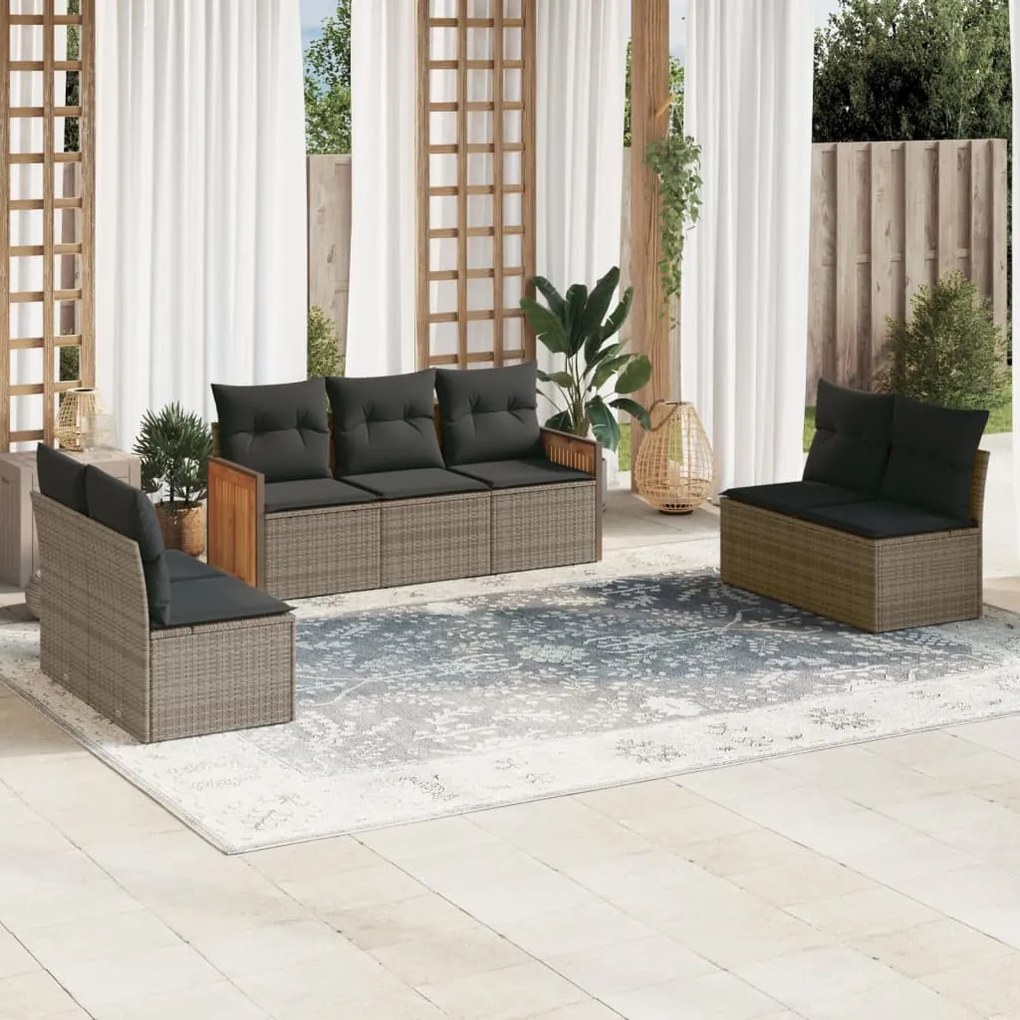 Set divani da giardino 7 pz con cuscini grigio in polyrattan