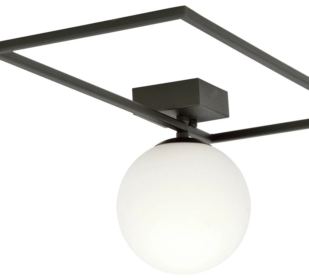 Plafoniera Moderna 1 Luce Imago 1130/1A In Acciaio Nero Vetro Opale