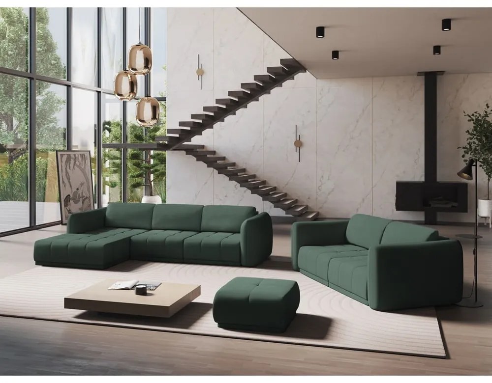Divano angolare verde (con penisola a sinistra) Hoku – Makamii
