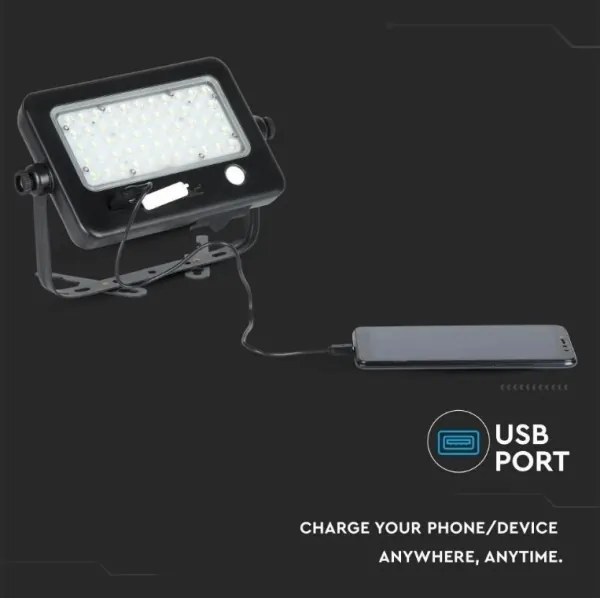 LED Faro solare dimmerabile con sensore LED/10W/3,7V 4000K IP65 + Porta USB