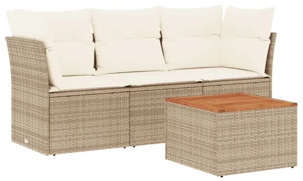 Set divano da giardino 4 pz con cuscini beige in polyrattan