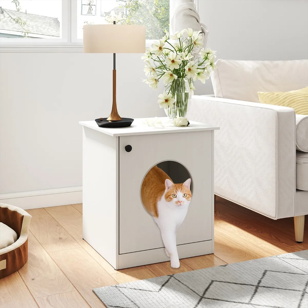 Costway Contenitore per lettiera per gatti toilette nascosta per gattini, Casa per animali da interno Bianco