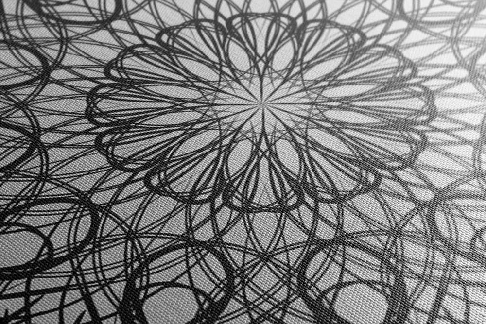 Stampa su tela – Mandala floreale astratta in bianco e nero