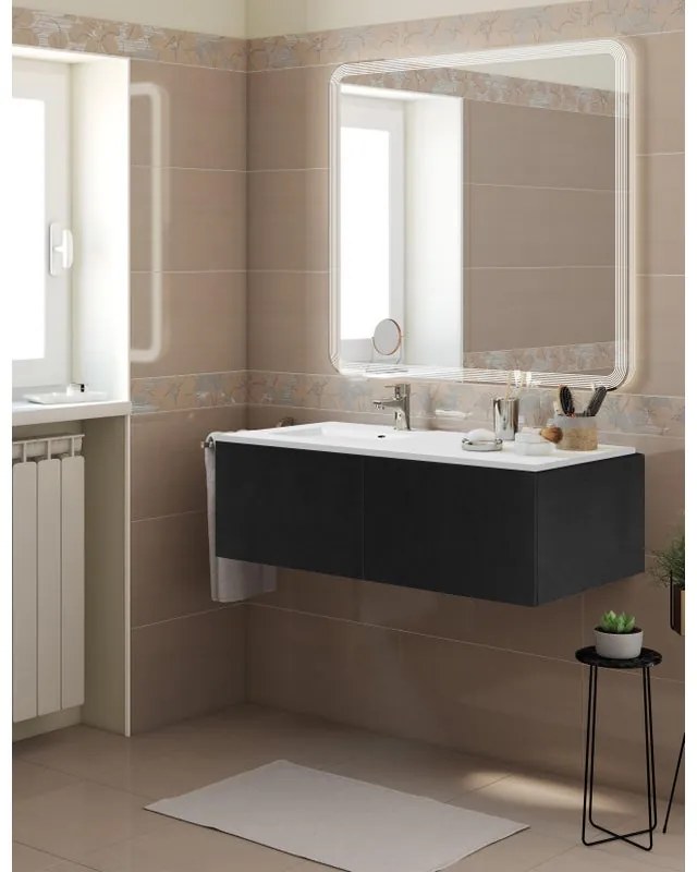 Mobile sottolavabo e lavabo Neo rovere nero L 120 x H 32 x P 48 cm 1 vasca 2 cassetti