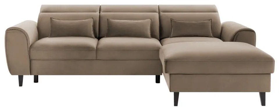 Divano angolare marrone chiaro allungabile/con contenitore (con penisola a destra/con chaise lounge) e rivestimento in velluto Foble – ELTAP