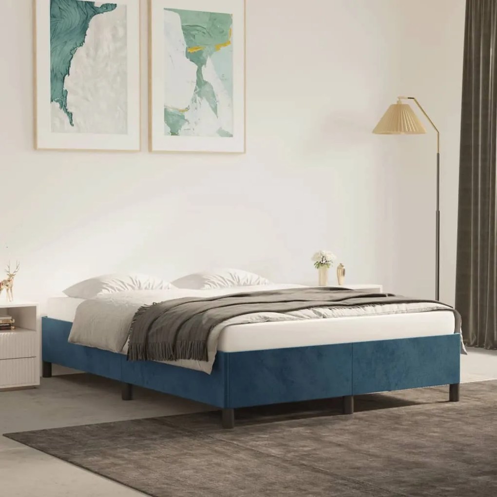 Giroletto Senza Materasso Blu Scuro 140x200 Cm Velluto /