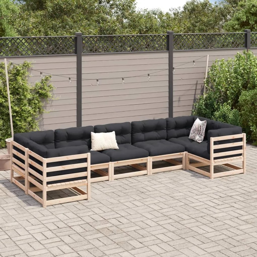 Set divani da giardino 7 pz con cuscini legno massello di pino