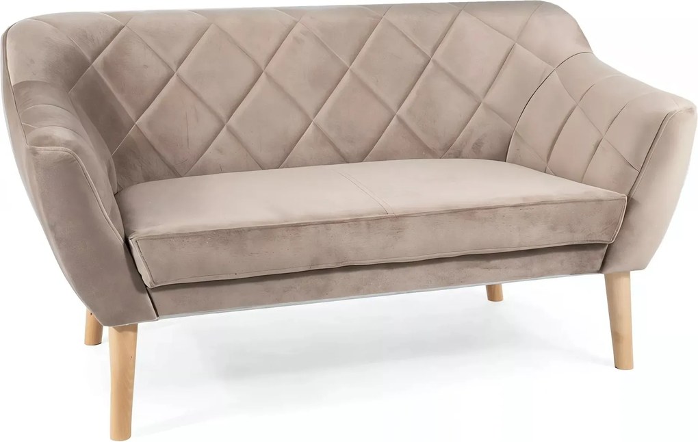 Divano Karo 2 Velvet in velluto beige scuro con gambe in legno naturale – 140x75x76 cm