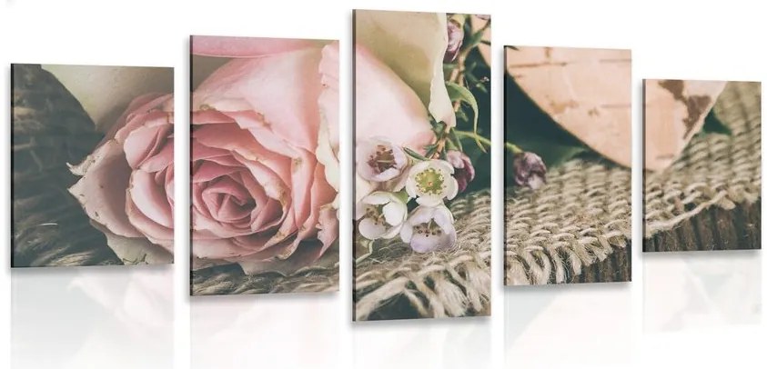 Quadri 5 pezzi – Rosa in juta