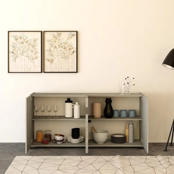 Madia in legno Grigio ROJAS a 4 ante con inserto in vetro Fumč 172 cm