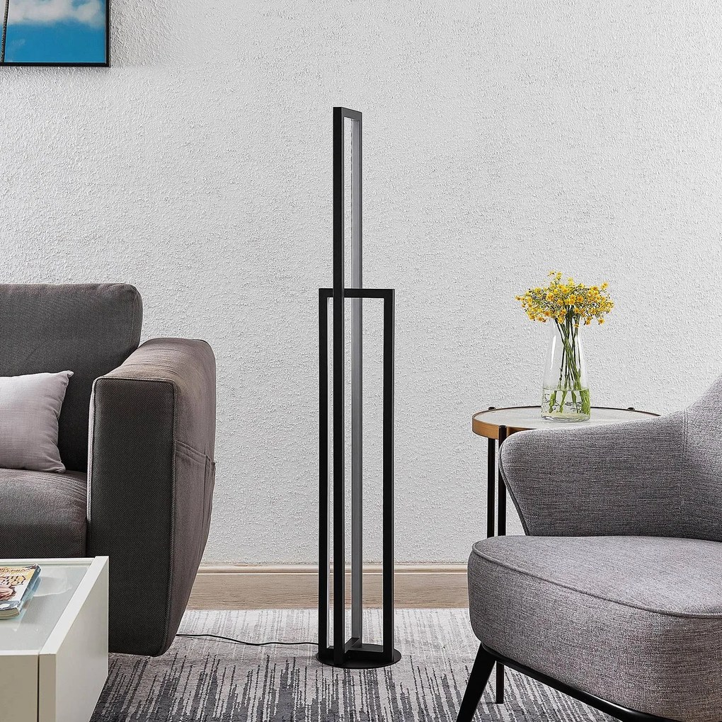 Lampada da terra a LED Hylda Lucande, dimmerabile, Nero, Soggiorno / Sala da pranzo, Alluminio, Moderno, Lampada LED da terra