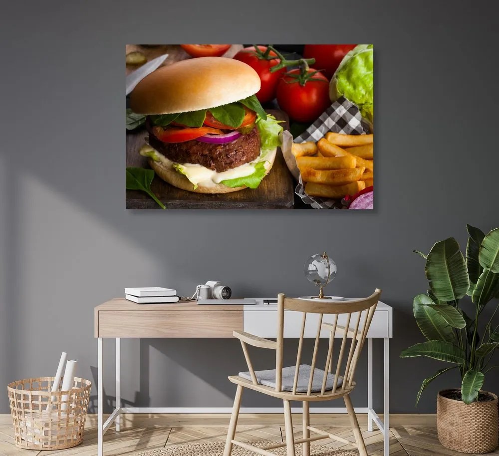 Quadro su tela – Hamburger con patatine