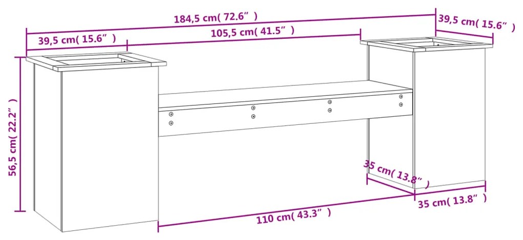 Panchina con Fioriera 184,5x39,5x56,5 cm Legno Massello di Pino