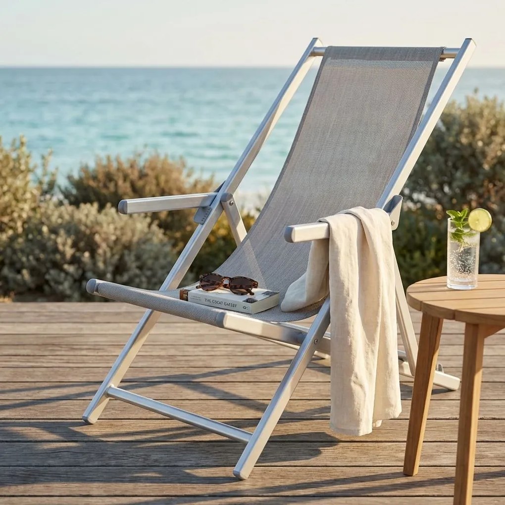 sdraio mare prendisole pieghevole in alluminio e textilene cm 98 x 67,5 x 106 h