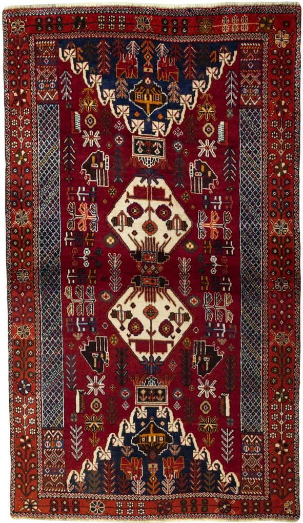 Shiraz Tappeto 110 x 190 Rosso (Iran) Annodato A Mano