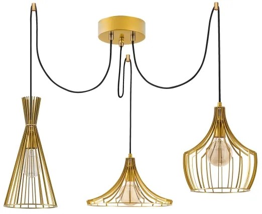 Lampadario a sospensione con filo MEZOPOTAMYA 3xE27/40W/230V ragno oro