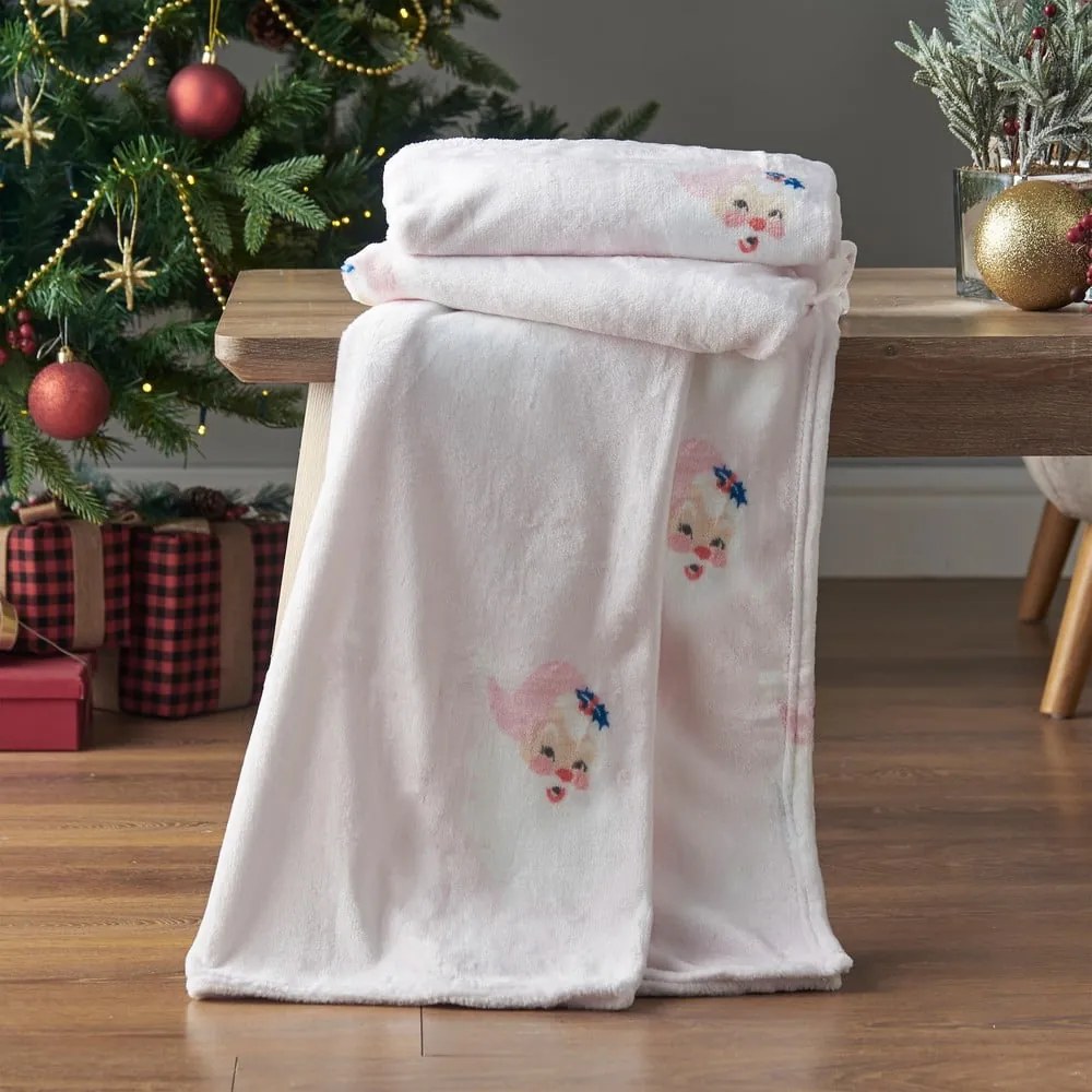 Coperta rosa chiaro in micropile a tema natalizio 130x170 cm Vintage Christmas Santa – Catherine Lansfield