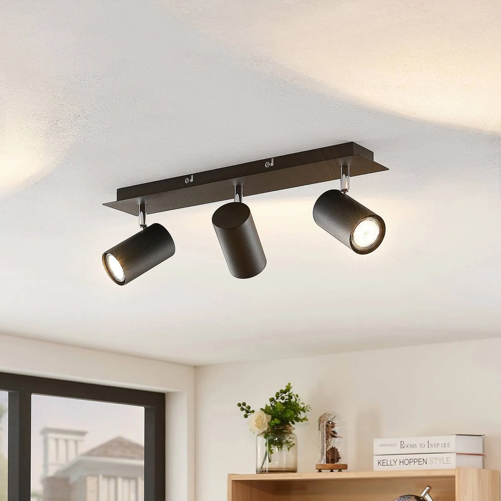 Lindby Faretto da soffitto Joffrey, 49 cm, nero, a 3 luci, GU10